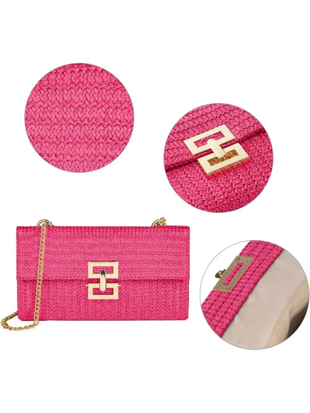 Woven Straw Chain Clutch Purse for Women - Stylish Envelope Handbag & Crossbody